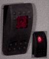 Switches & LED's - Rocker Switches - Soft Face Black Rocker w/Two Red On Lights - On/Off/On